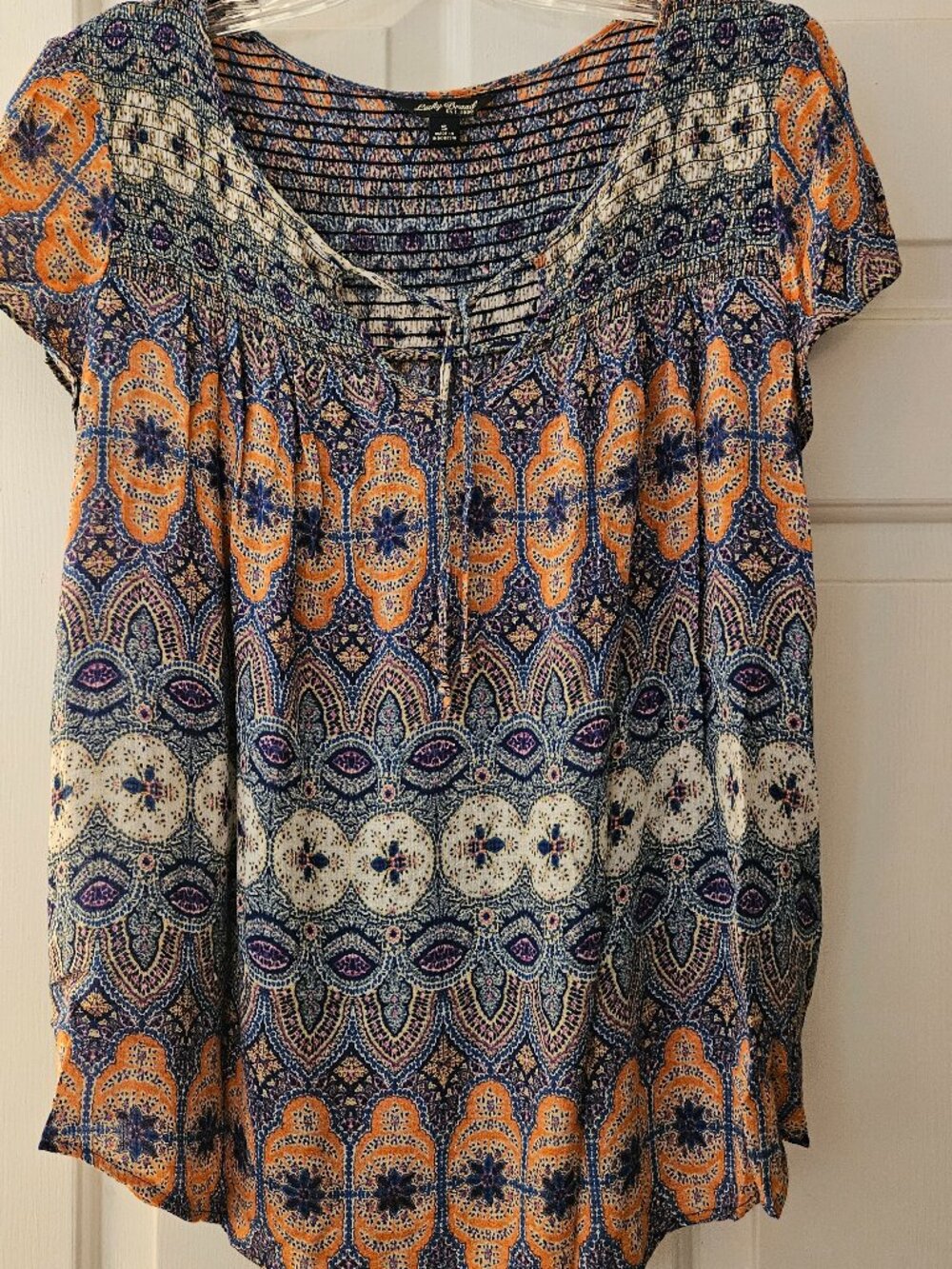 Lucky brand blue/orange boho print shirt